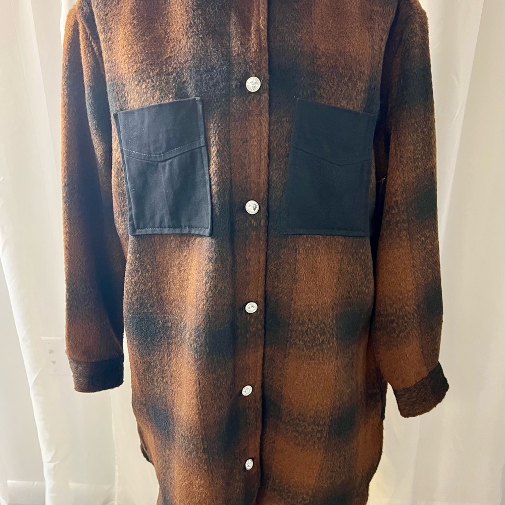 Casa Cabana Brown and Black Utility Jacket with Plaid Pattern